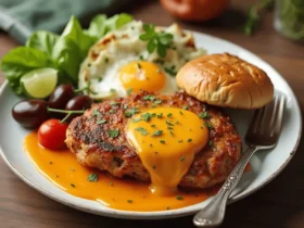 Delicious chicken breakfast recipe with eggs and toast